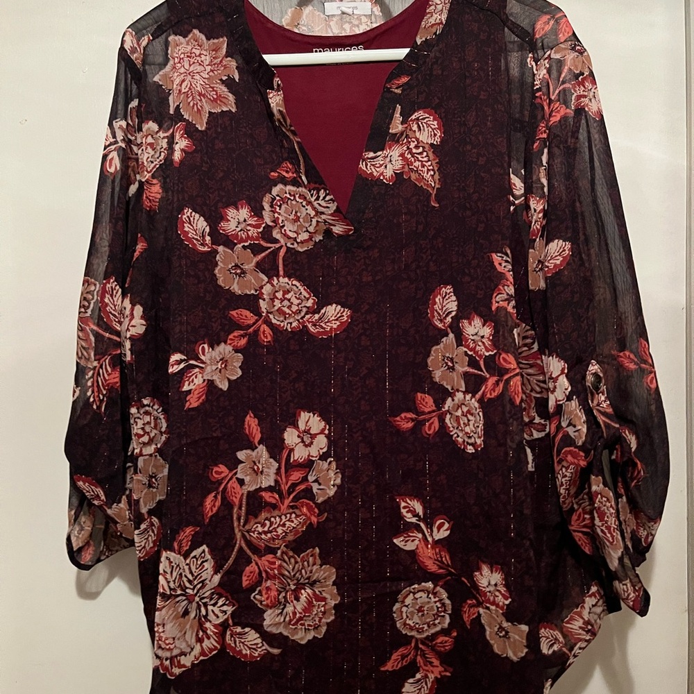 Maurices Burgundy Floral Blouse & Coordinating Tank